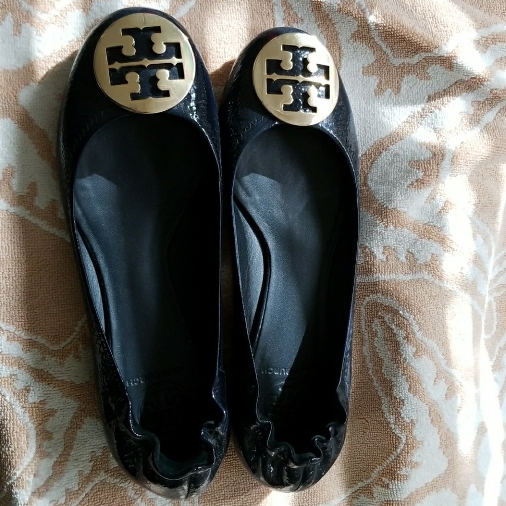 Tory Burch Patent Leather Navy Blue Reva Flats 9